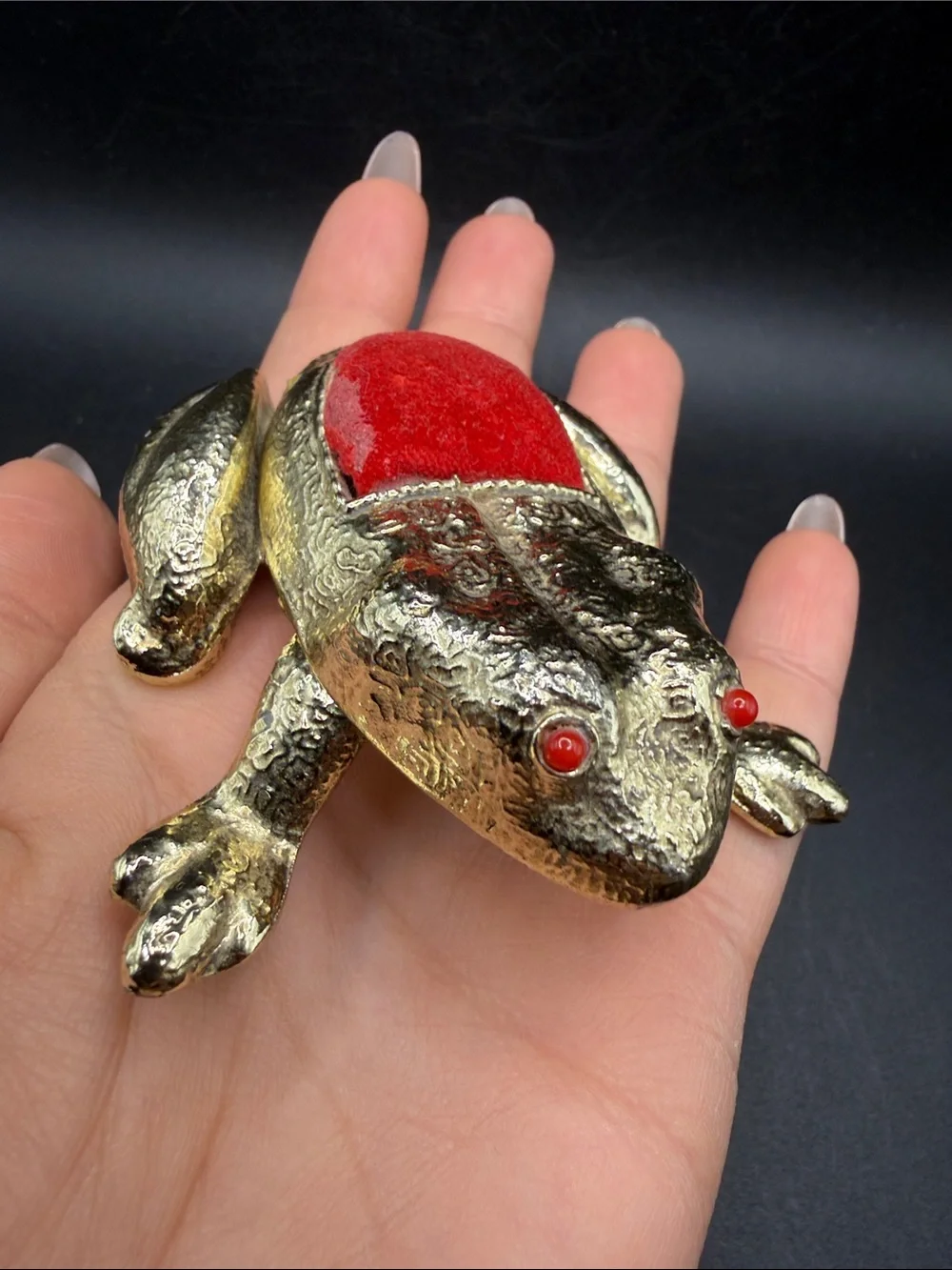 Jameco Vintage Frog Sewing Pin Cushion Metal Trinket Box Hinged Lid Cottagecore